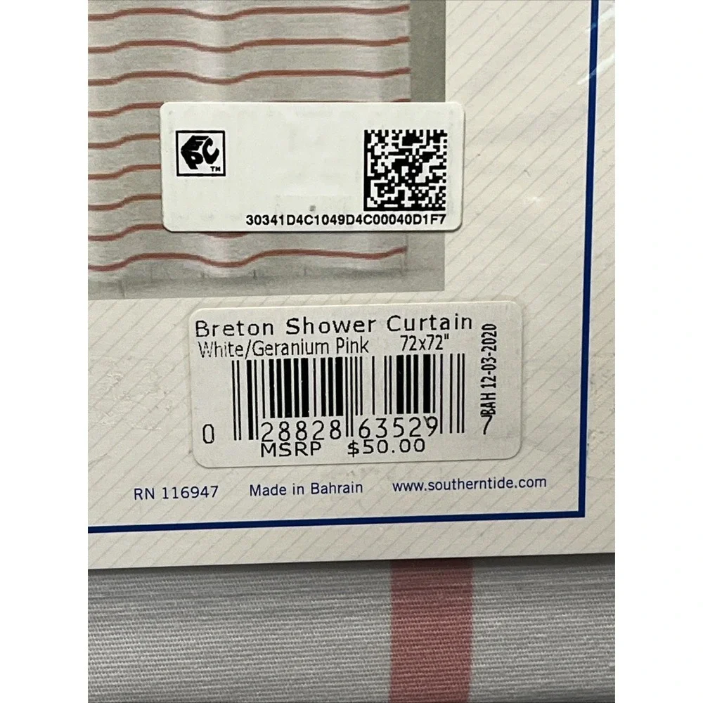 Southern Tide Breton Pink White Stripe Shower Curtain 72x72